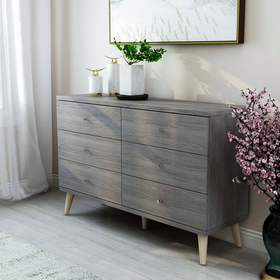 24/7 Shop At Home Orden Wood 6-Drawer Dresser for Bedroom, Dark Gray