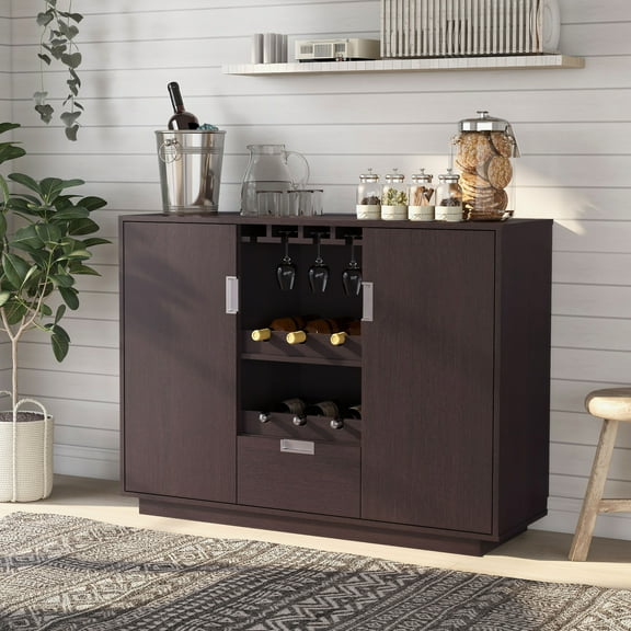 24/7 Shop At Home Port Multi-Storage Credenza Sideboard Dining Room Buffet in Espresso Wood