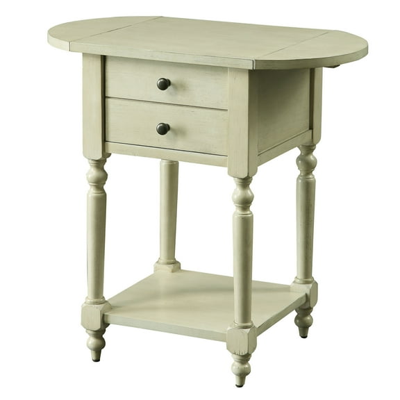 24/7 Shop At Home Prim Wood Drop-Leaf Side Table in Antique White