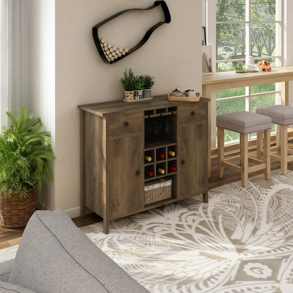 24/7 Shop At Home Woods Wood Multi-Storage Buffet, Distressed Walnut