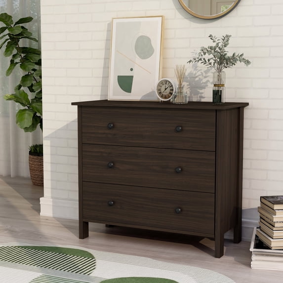 24/7 Shop At Home Zed Transitional Wood Bedroom 3 Drawer Chest Dresser in Brown Wenge