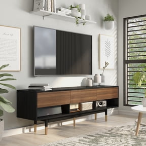 24/7 Shop at Home Miller 3 Drawer Modern TV Stand with Storage, Media Console Entertainment Center, Dining Sideboard Buffet Cabinet for Living Room in Black Wood