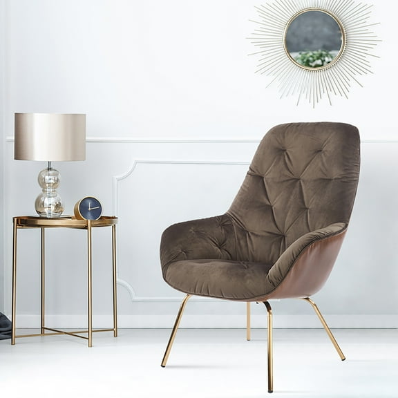24/7 Shop at Home Mod Fabric Tufted Modern Accent Armchair, Brown