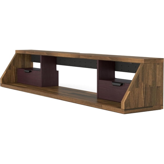 24/7 Shop at Home Sadie Modern 3 Open Shelves Wood 63 in. Floating TV Console for Family, Entertainment Room, Movie Night, Light Hickory Brown