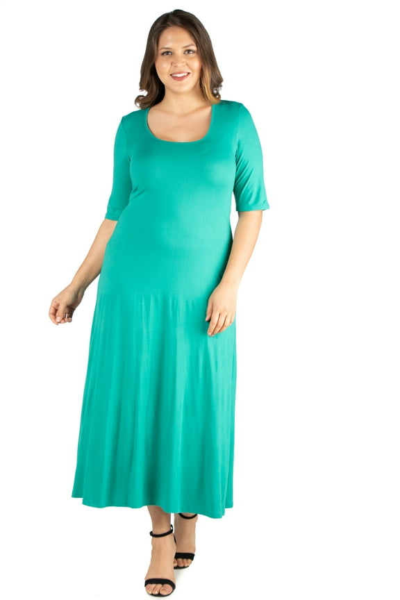 24/7 Women's Plus Size Comfort Apparel Elbow Length Sleeve Plus Size Maxi Dress