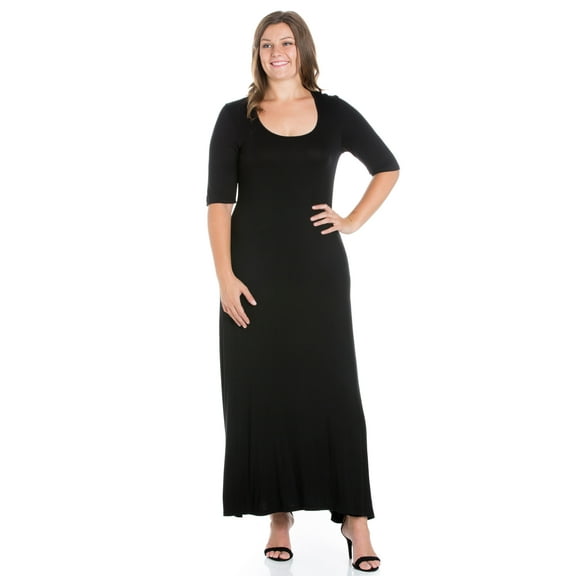 24/7 Women's Plus Size Comfort Apparel Elbow Length Sleeve Plus Size Maxi Dress