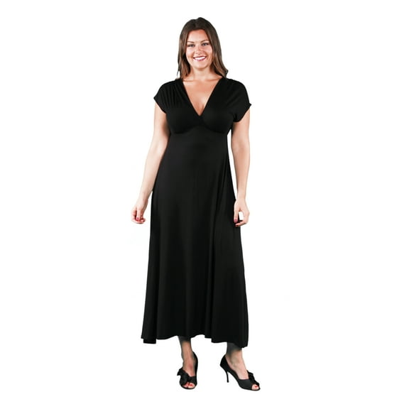 24/7 Women's Plus Size Comfort Apparel Empire Waist V Neck Plus Size Maxi Dress