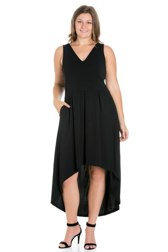 24/7 Women's Plus Size Comfort Apparel High Low Plus Size Party Dress with Pockets