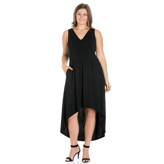24/7 Women's Plus Size Comfort Apparel High Low Plus Size Party Dress with Pockets