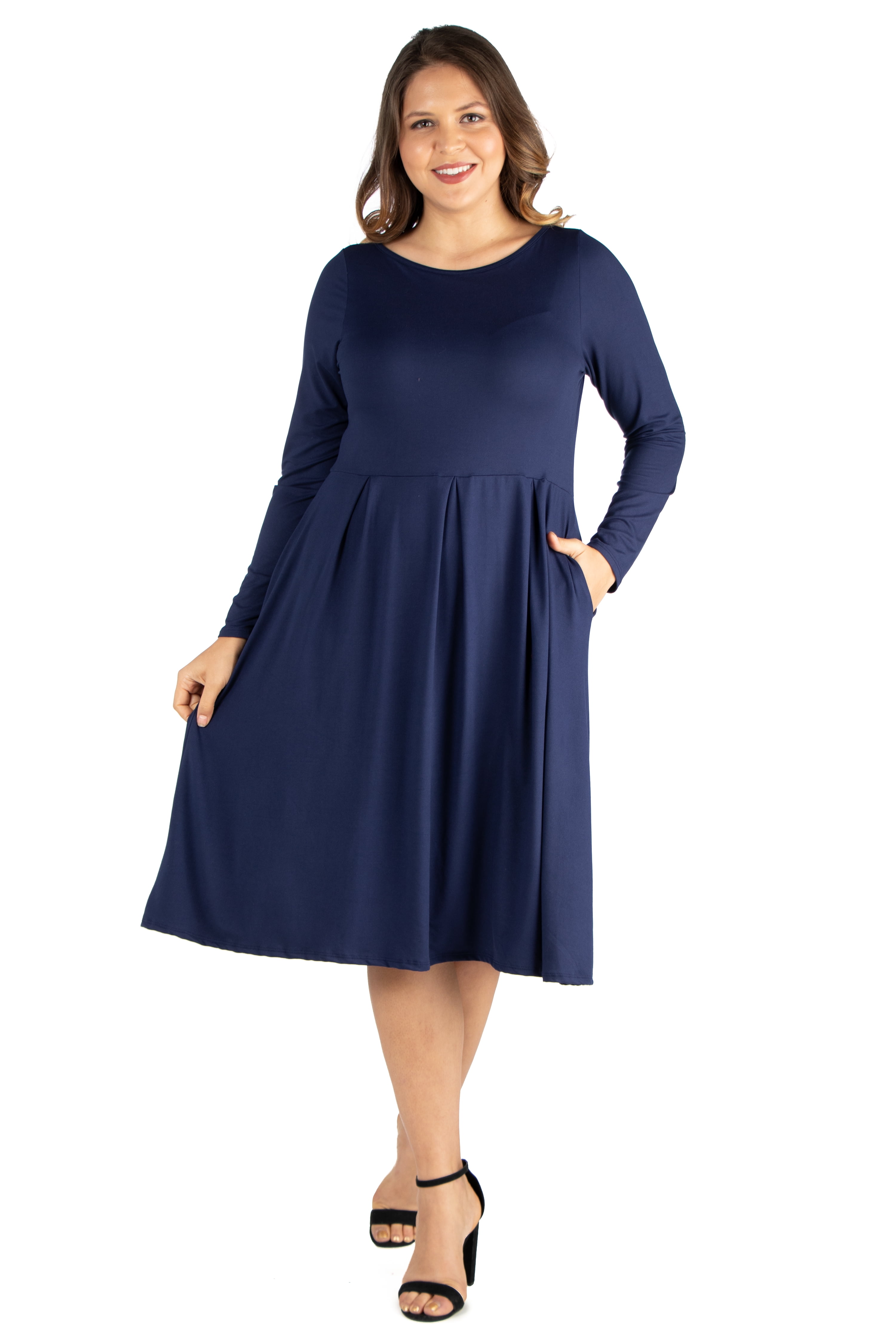 24/7 Women's Plus Size Comfort Apparel Long Sleeve Fit and Flare