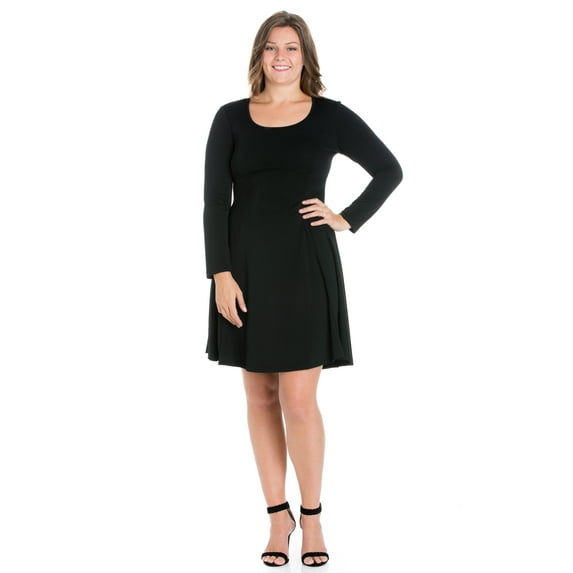 24/7 Women's Plus Size Comfort Apparel Long Sleeve Knee Length Plus Size Skater Dress