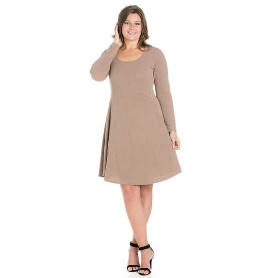 24/7 Women's Plus Size Comfort Apparel Long Sleeve Knee Length Plus Size Skater Dress