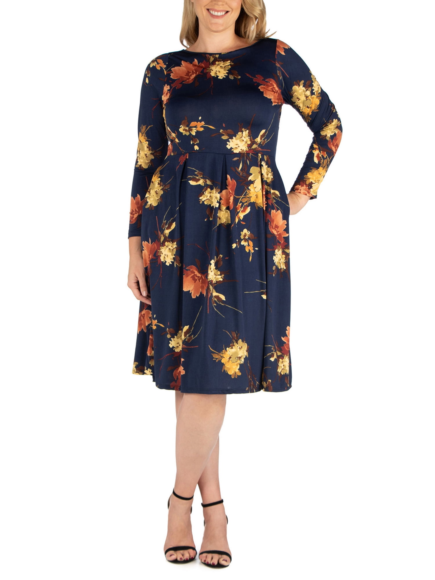 24/7 Women's Plus Size Comfort Apparel Long Sleeve Knee Length Plus Size Skater Dress