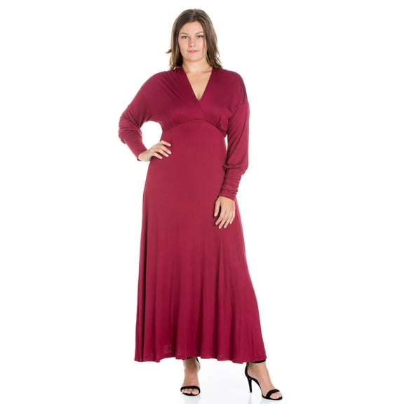 24/7 Women's Plus Size Comfort Apparel V-Neck Long Sleeve Plus Size Maxi Dress