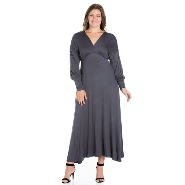 Long Sleeve Grey Plus Size Maxi Dress 24/7 Women's Plus Size