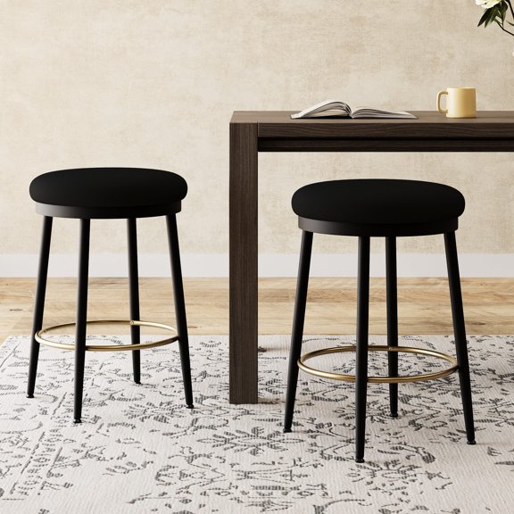 24.75'' Black Counter Stools Set with Metal Legs and Circular Footrest / Great for Bedroom, Stylish and Comfortable Seating