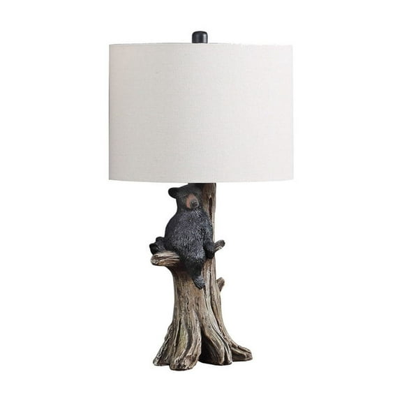 24.75" In Black Bear On A Tree Polyresin Table Lamp
