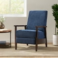 thumbnail image 1 of 24.75'' Mid Century Modern Accent Push-back Recliner Chair for Living Room, High Back PU Upholstered Armchair with Footrest, Solid Wood Frame Leisure Sofa Chair for Adults, Navy Blue, 1 of 7