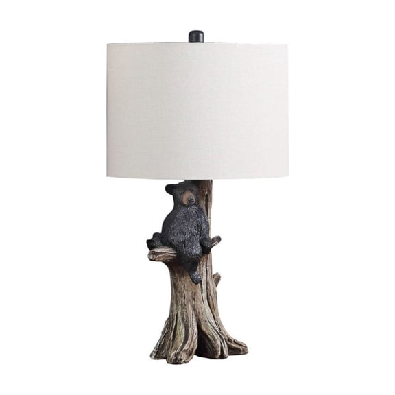 24.75" Polyresin Black Bear On Tree Table Lamp Rustic Home Decor Lighting for Living Room Bedroom Office