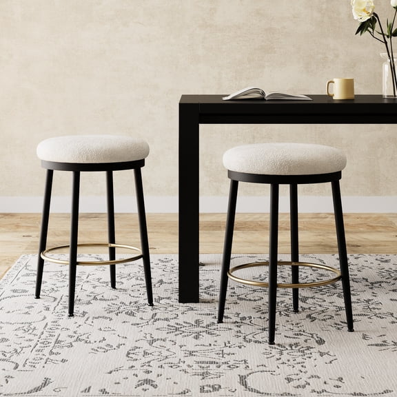 24.75'' White Backless Counter Stools Set | Ideal for Multiple Home Spaces | Metal and Velvet Construction | Easy - to - Clean and Durable