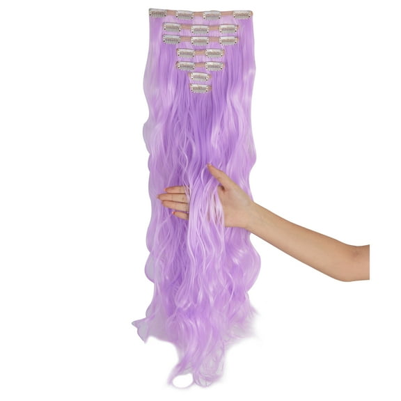 24" 7Pcs 16 Clips Long Curly Straight Full Head Clip in Synthetic Hair Extensions Double Weft