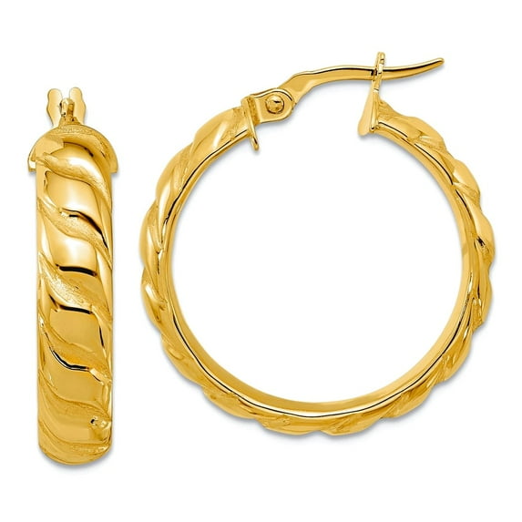 14k Solid Yellow Gold Polished and Twisted Hoop Earrings 27.36x24.7mm Wide 5.35mm Thick Hoop Earring for Women