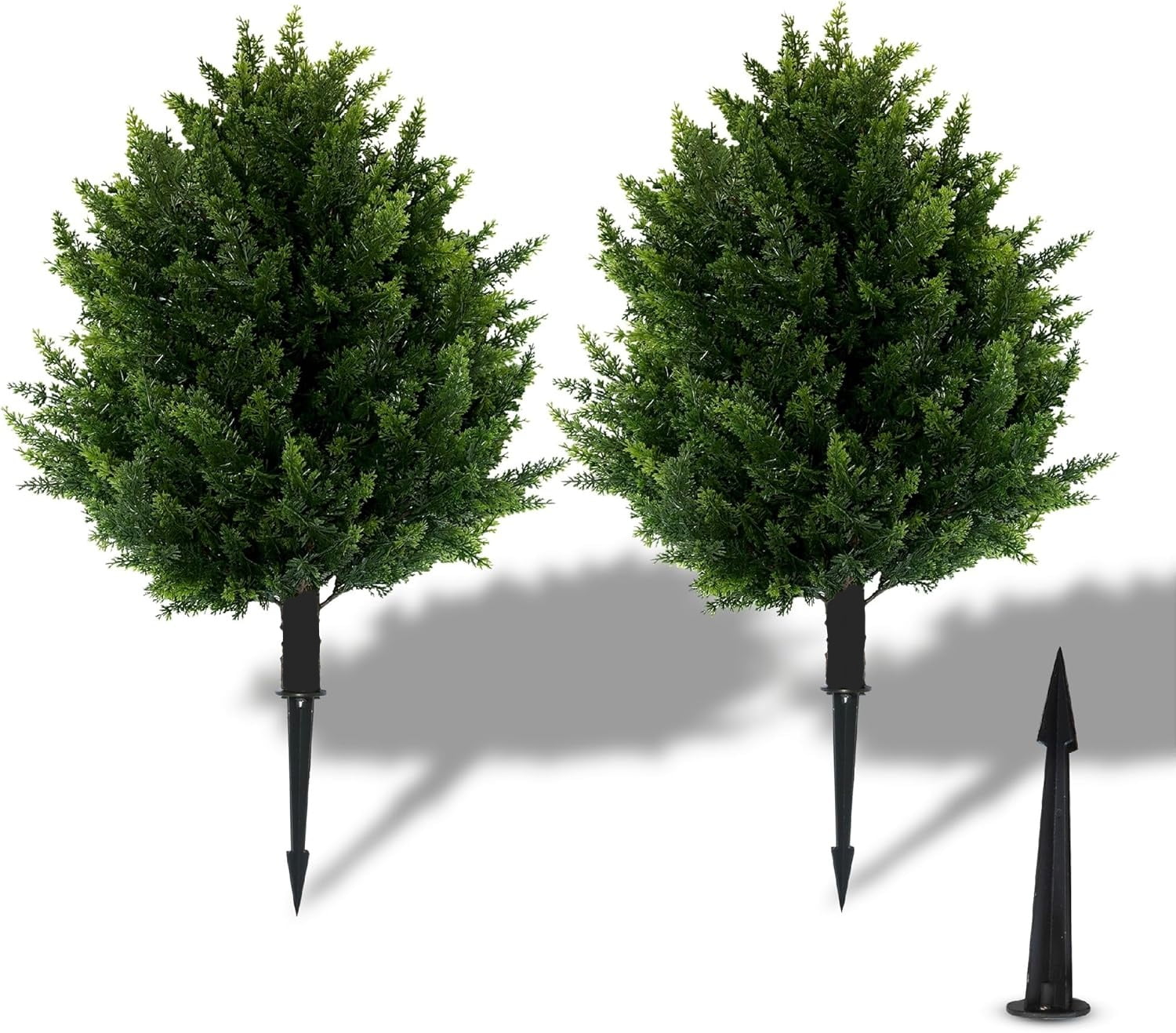 24.8" Artificial Cedar Topiary Ball Trees with Ground Spike, Set of 2 Faux Cypress Plants UV Resistant Artificial Pine Shrubs Fake Bushes for Outdoor Indoor Front Porch Garden