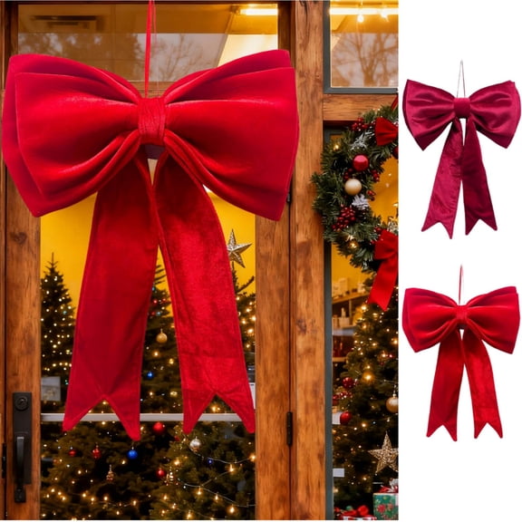 24.8 Inch Large Christmas Bow, Red Flannel Ribbon Decoration, Tree Topper, Wreath and Gift Accent, Festive Holiday Home Decor