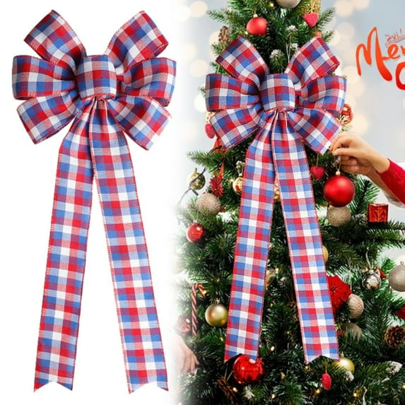 24.8 Patriotic Plaid Wreath Bows By Holiday Bows Red White And Blue Plaid Bows/ Christmas Decoration Butterfly Festival