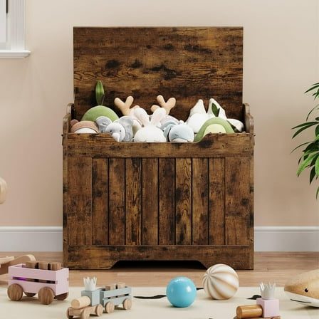 24.8 in Storage Chest, Storage Bench with Lids and Safety Hinges,Farmhouse Entryway Storage, s Chest ,for Entryway Playroom Bedroom，Brown