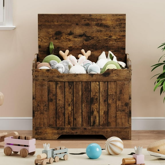 24.8 in Storage Chest, Storage Bench with Lids and Safety Hinges,Farmhouse Entryway Storage, s Chest ,for Entryway Playroom Bedroom，Brown