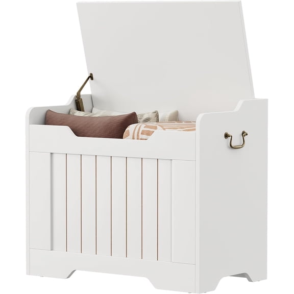 24.8 in Storage Chest, Storage Bench with Lids and Safety Hinges,Farmhouse Entryway Storage, s Chest ,for Entryway Playroom Bedroom,White
