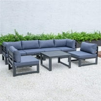 24.8 x 113.62 x 58.98 in. Chelsea 7 Piece Patio Sectional & Coffee Table Set with Black Aluminum Cushions, Blue