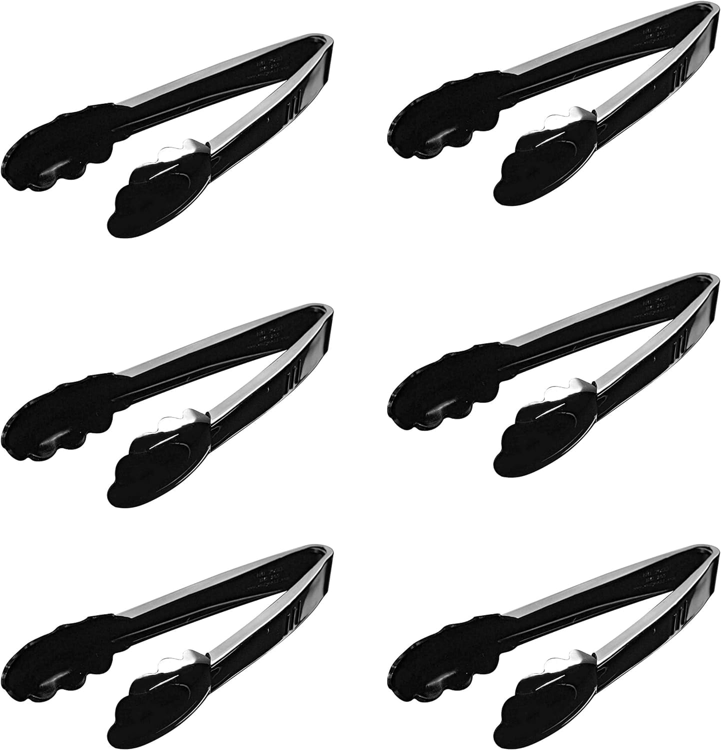 24 9" Black Heavy Duty Scalloped Plastic Food Service Tongs Disposable