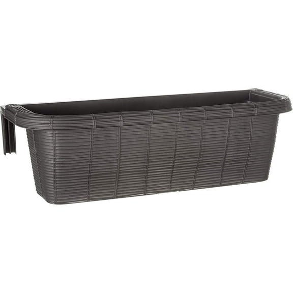 24" Adjustable Railing Planter, Ratan Look, Grey, Rectangular Shape