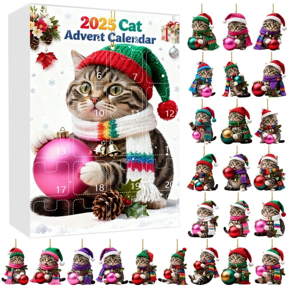 24 Adorable Cat 24 Cute 2D Cartoon Children's Cat Ornament Days until Countdown Hanging Kids Timer Teacher Wind up Kitchen Timer No Batteries Stop Timer Chocolate Calendar Count down Battery Operated