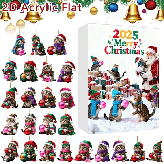 24 Adorable Cat Advent Calendar 24 Cute 2D Cartoon Children's Advent Calendar Cat Ornament Advent Calendar 25 Days of Christmas Countdown for Boys Christmas Countdown Outdoor Battery Powe Outdoor