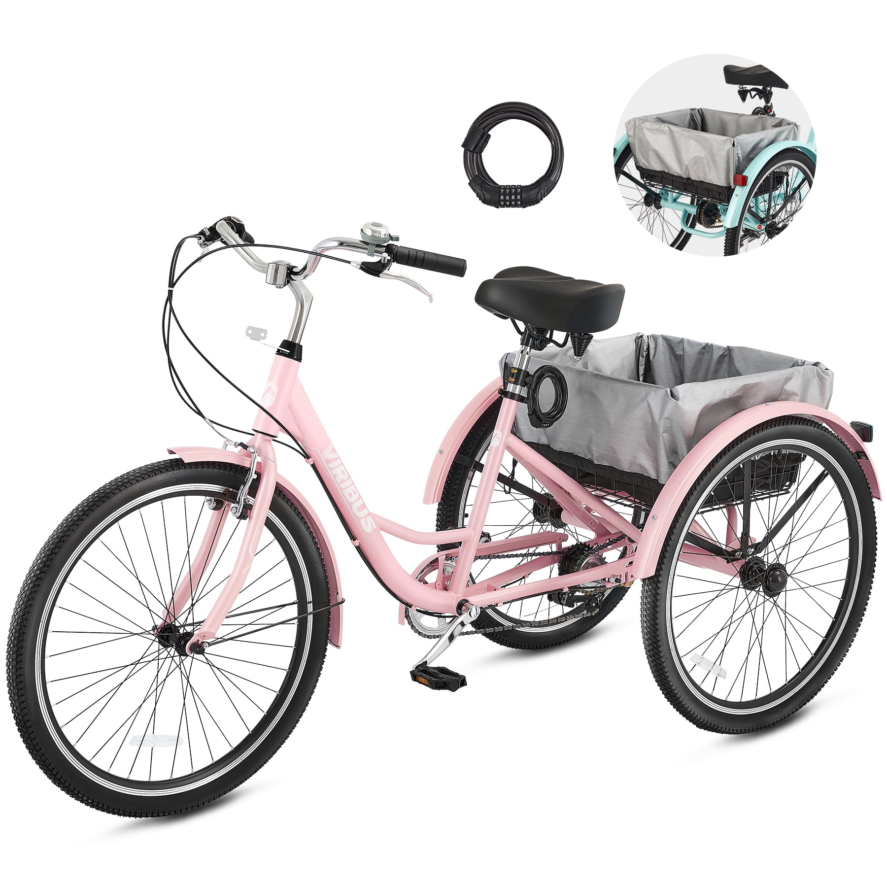 Viribus 7 Speed Unisex Adults Tricycles, Pink, 24"