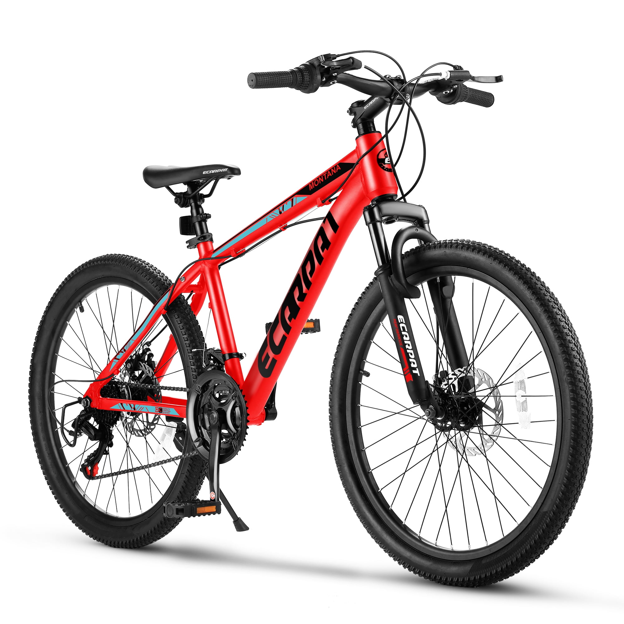 24" Aluminum Mountain Bike Shimano 21 Speed Bicycle with Dual Disc Brake & Front Suspension,Red