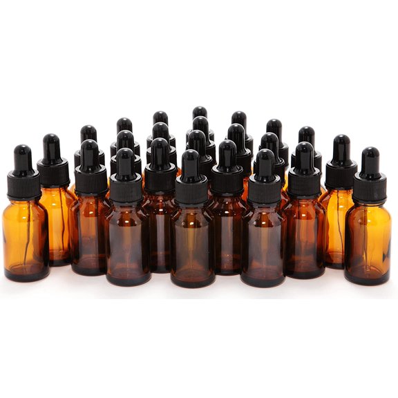 24, Amber, 15 ml (1/2 oz) Glass Bottles, with Eye Droppers