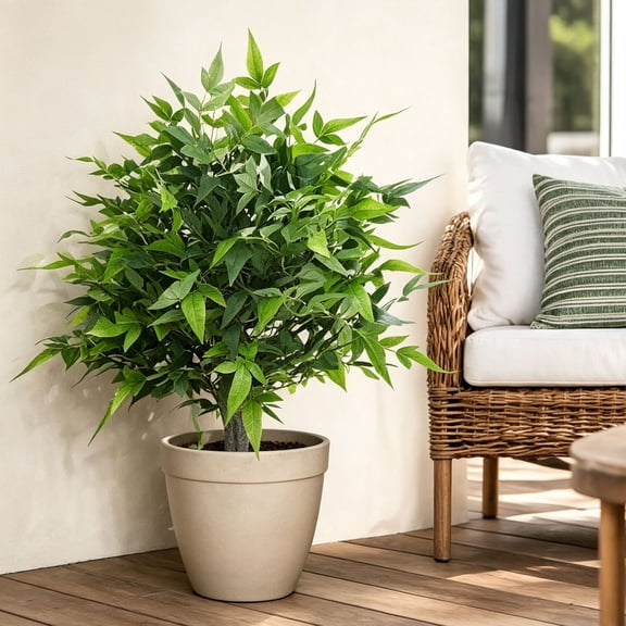 24" Artificial Bamboo Tree with Ground Spike Topiary Balls Artificial Outdoor Faux Boxwood Topiary Ball Trees for Front Porch UV Resistant Artificial Bushes for Outdoors Garden Yard Patio Decor