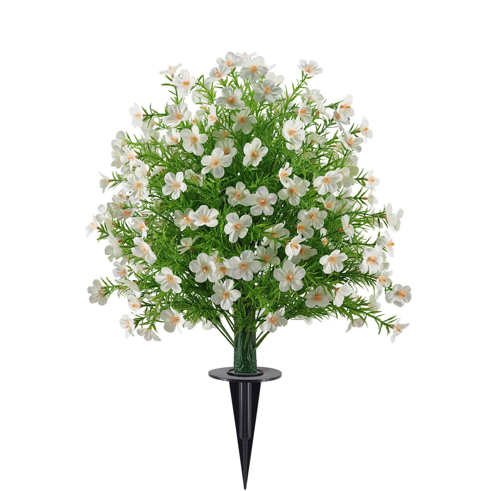 24" Artificial Boxwood Topiary Ball Trees with Flowers UV Resistant No Fade Outdoor Faux Plants with Ground Spike, Fake Shrubs for Garden, Patio, Porch, Yard, Indoor Décor