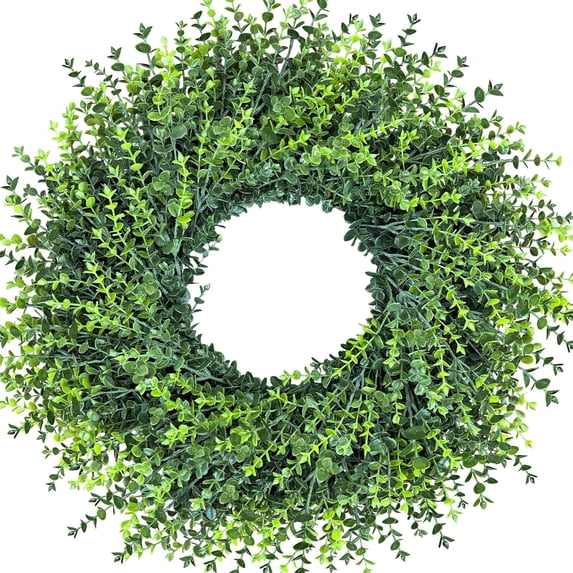 24" Artificial Boxwood Wreath for Front Door, Spring Summer Greenery Wreath, All-Season Indoor Outdoor Farmhouse Wall Window Decor