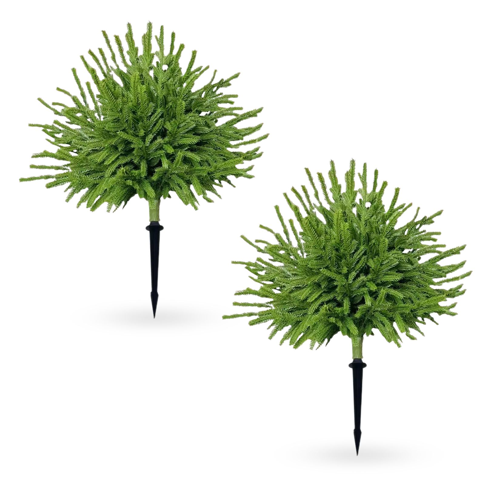 24" Artificial Cedar Topiary Ball Trees with Ground Spike, UV Resistant Fake Bushes, Christtmas Faux Cypress Fake Plants Faux Shrubs for Outdoor Indoor Front Porch Garden Decor, 2PCS