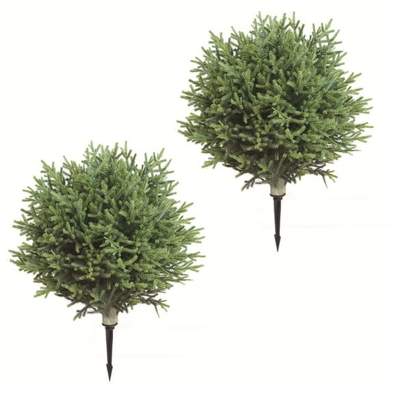 24" Artificial Cedar Topiary Trees (2 Pack) - UV Resistant Evergreen Shrubs with Spikes for Outdoor/Indoor Decor, Cypress Style for Porch, Garden, Yard & Front Door