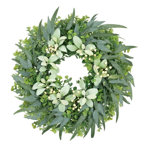 24" Artificial Eucalyptus Wreath for Front Door, Large Greenery Wreath with White Berries, Farmhouse Outdoor Spring Summer All-Season Wreath, Rustic Window Wall Porch Décor,Green Leaf Door Decoration
