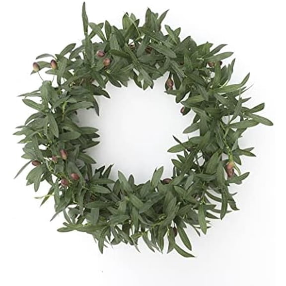 24” Artificial Olive Wreath Green Leaves Front Door Wreath Garland Olive Branch Ornaments Hanging Decoration for Home Wedding Party Wall Window Decor$$Home Decor, Kitchen, & Other