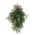 thumbnail image 1 of 24" Artificial Olive Wreath | Teardrop Shaped Silk Floral Wall Decor | Front Door Wedding Arch Hanging | Green Leaves with Golden Ribbon | Indoor/Outdoor Use, 1 of 6