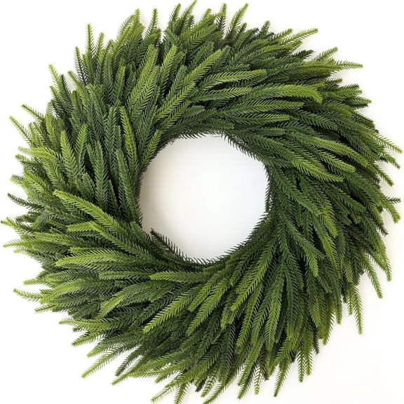 24" Artificial Pine Needle Christmas Wreath, Full Greenery Faux Evergreen Wreath for Front Door, Indoor Outdoor Year-Round Home & Wall Christmas Decoration