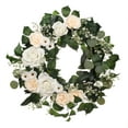 thumbnail image 1 of 24" Artificial Rose, Camellia, Babys breath Floral Spring Wreath with Green Leaves, 1 of 5